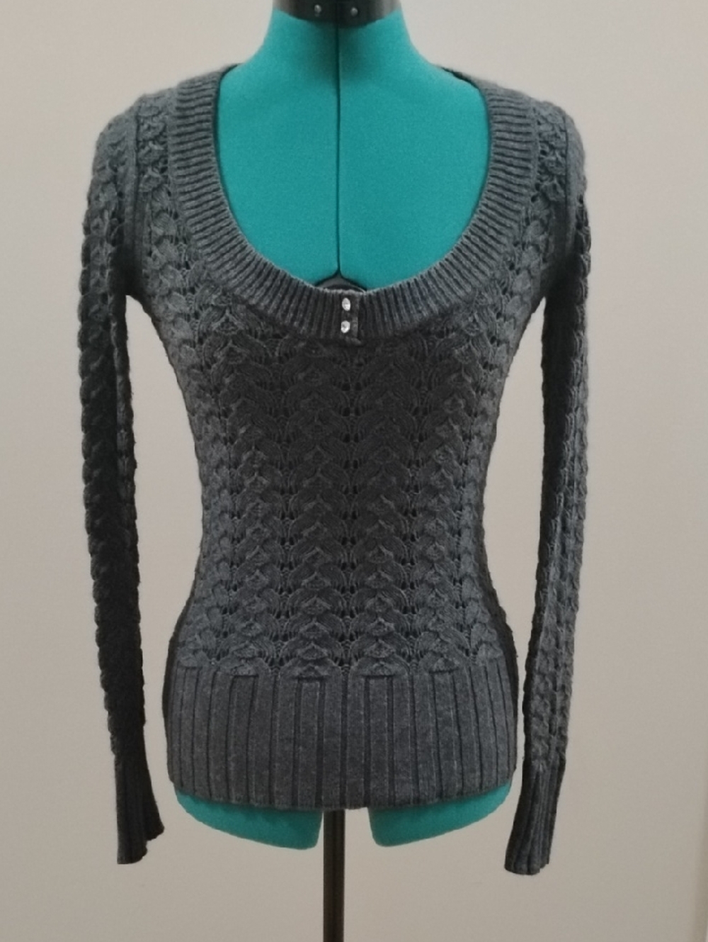 Guess Dark Charcoal Cable V-Neck Sweater